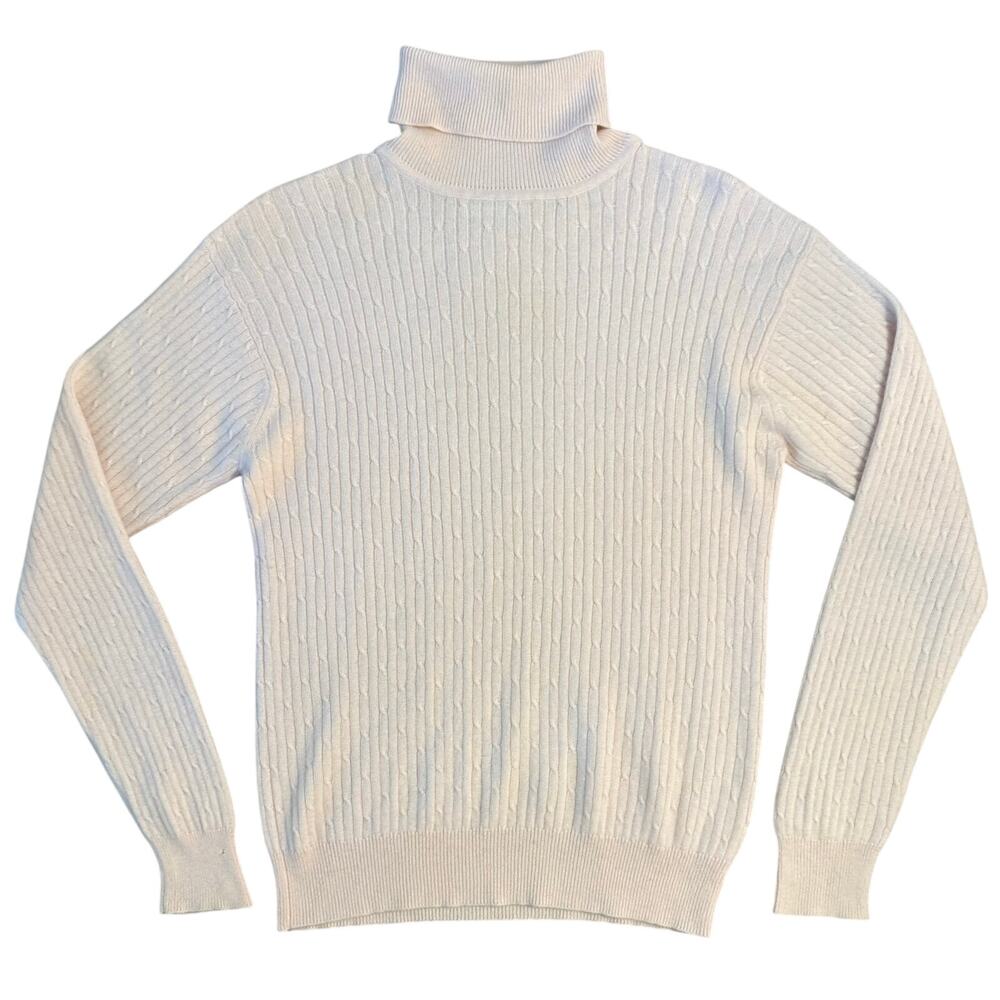 Lord & Taylor 100% 2-Ply Cashmere Sweater Mock Neck Cable Knit Pink Women Medium